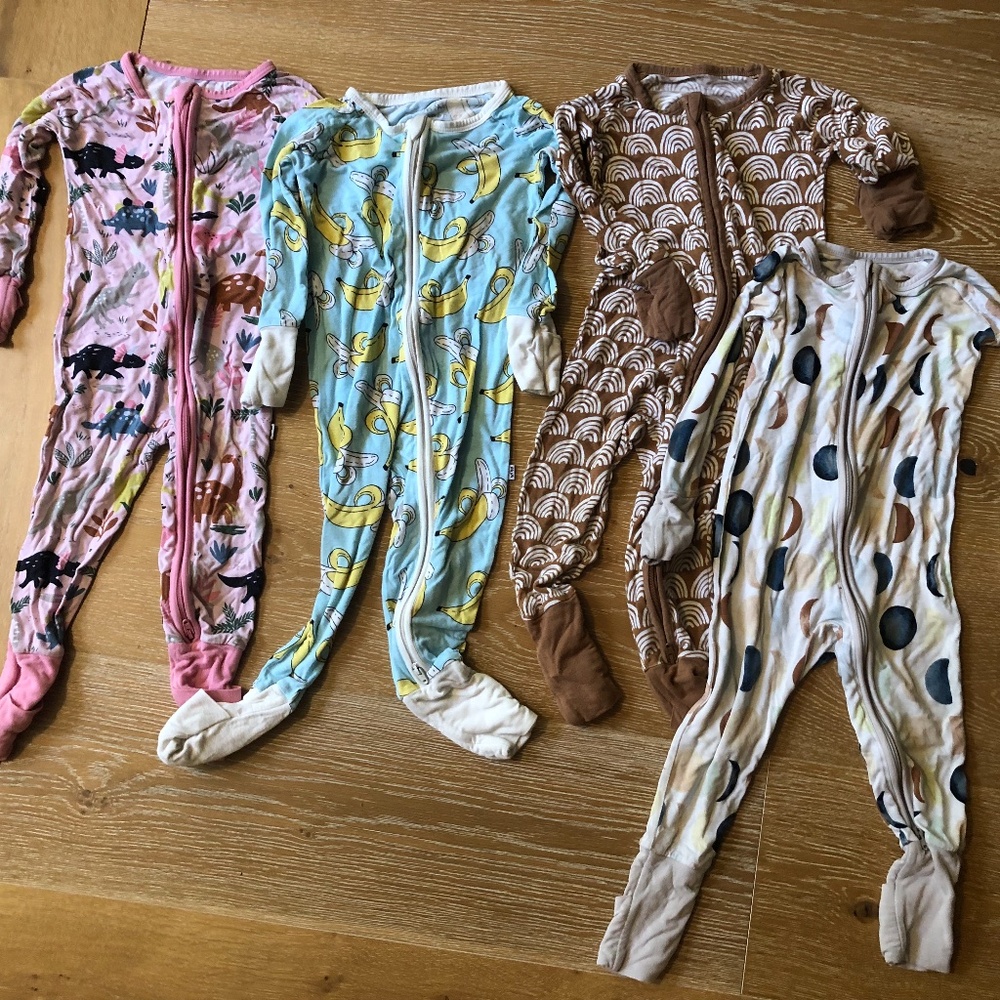 Little Sleepies Zippy Bundle of 4, 6-12 months, Bananas, Rust Rainbows, etc.